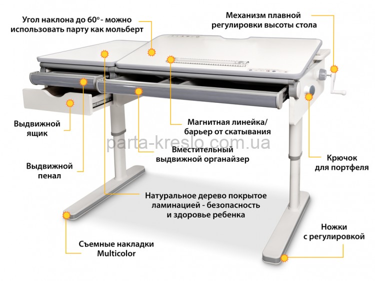 Школьный комплект Mealux стол Montreal Multicolour Lite BD-670 и кресло Ergoback