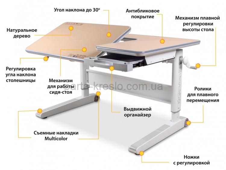 Школьная парта Mealux RichWood Multicolor и кресло Cambridge Y-410