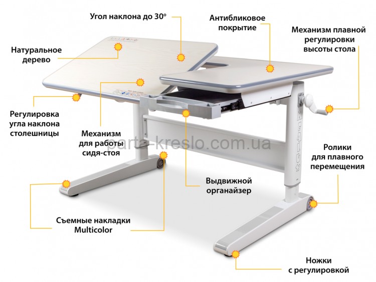 Школьная парта Mealux RichWood Multicolor и кресло Cambridge Y-410